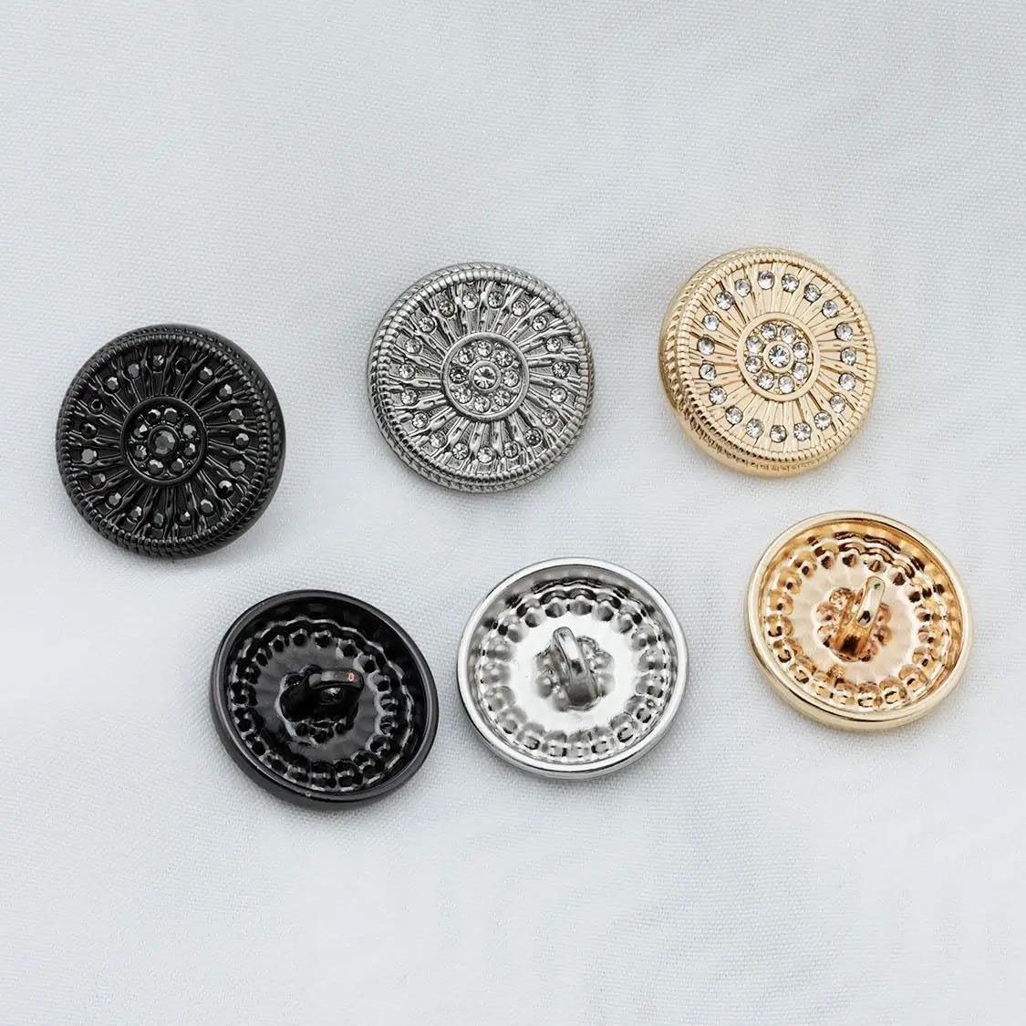 Metal Button with Crystal Rhinestones Sunburst Pattern and Beaded Edge for Coat Jacket Sewing Craft