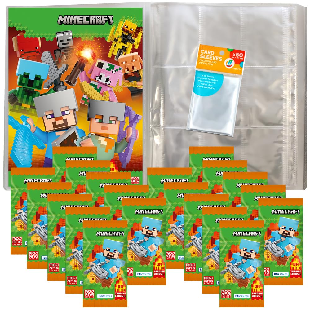 Bundle mit Minecraft Serie 3 Trading Cards - 1 Leere Sammelmappe + 20 Booster + Exklusive Collect-it Hüllen
