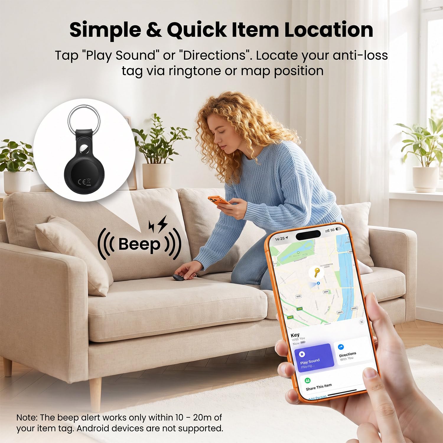 Lot de 2 étiquettes de suivi Bluetooth – Localisateur intelligent sécurisé et étanche pour clés, portefeuille, bagages (iOS Find My Compatible) | Durée de vie de la batterie de 1 an