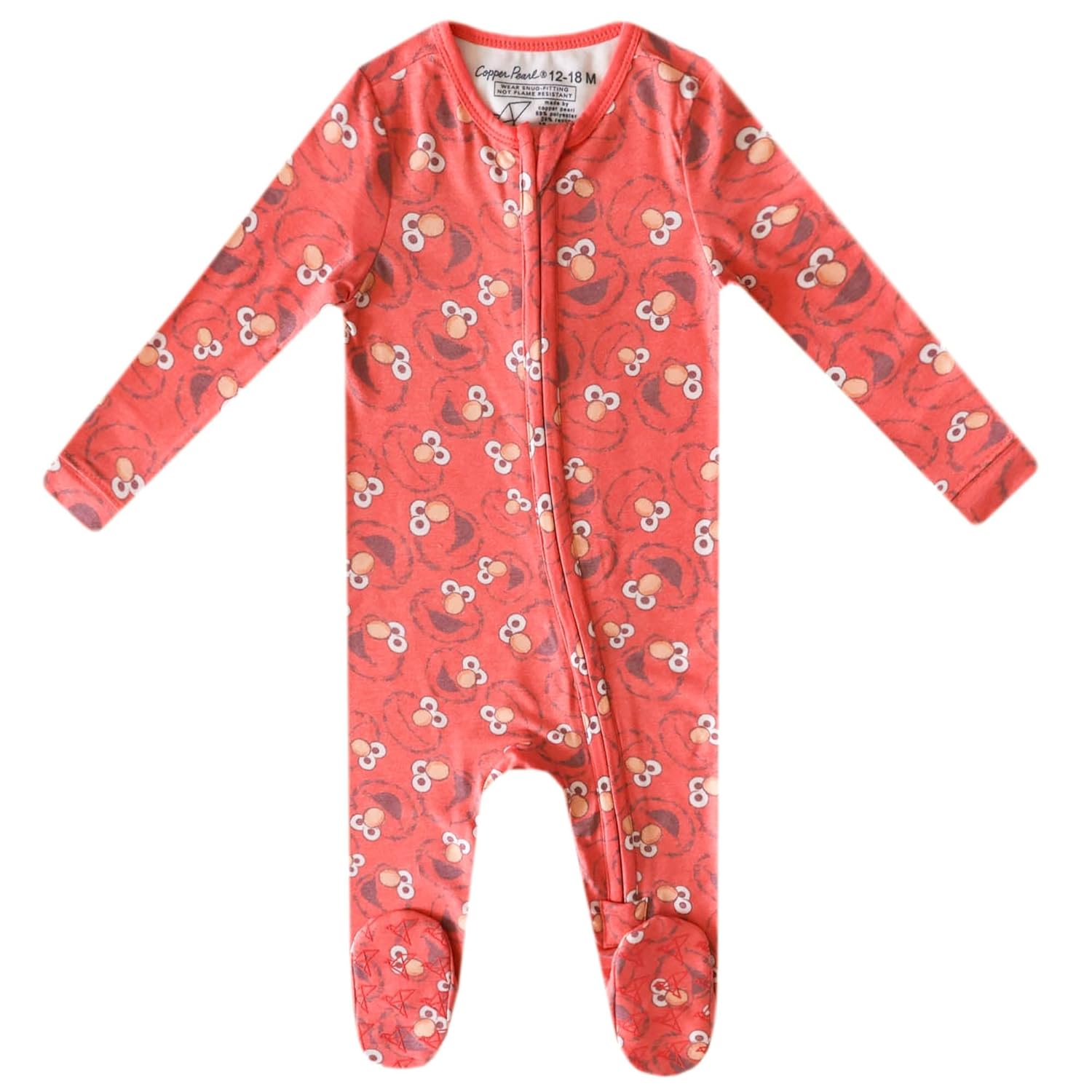 Copper Pearl Zip-Up Footie Baby Pajamas: Ultra-Soft Boys & Girls Pajamas, Premium Knit Fabric in Stylish Prints, Tag-Free with Two-Way Zipper, Newborn to 24 Months, Elmo