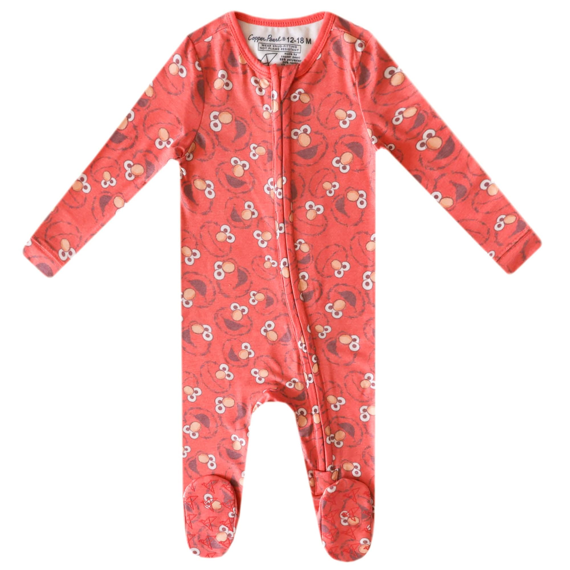 Copper Pearl Zip-Up Footie Baby Pajamas: Ultra-Soft Boys & Girls Pajamas, Premium Knit Fabric in Elmo Print, Tag-Free with Two-Way Zipper, Newborn to