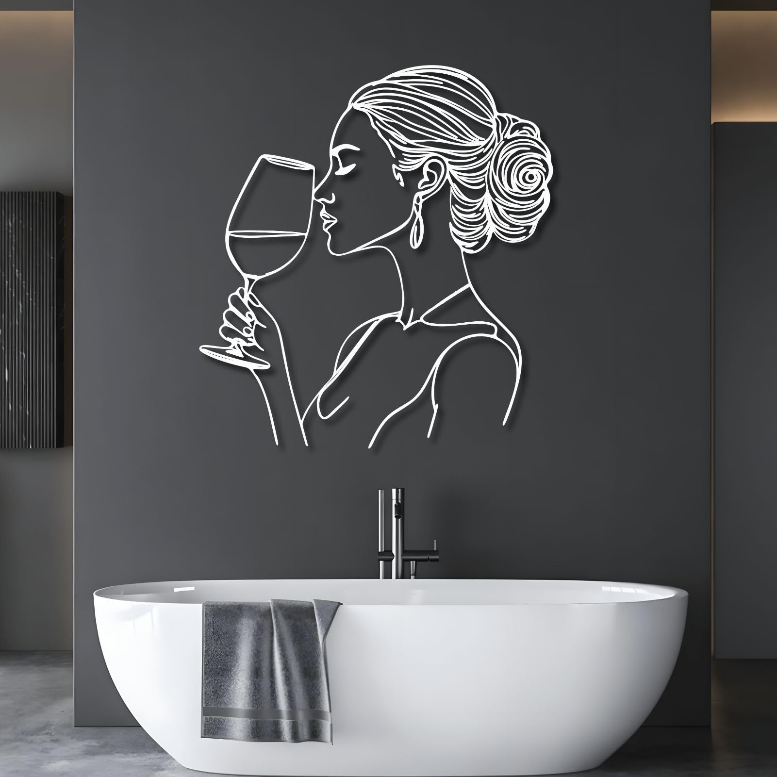 Decorazione murale in metallo raffigurante una donna, decorazione da parete per le, decorazioni per soggiorno, camera da letto, bagno, ufficio (nero, 70x65 cm, decorazione murale in metallo)