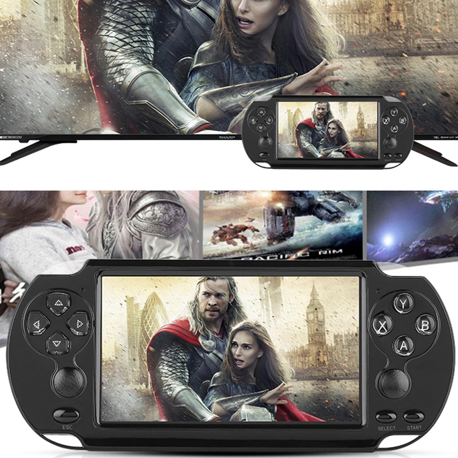 Console Jeu Portable 5.1 Pouces Double Joystick 8GO Mémoire Ecran LCD Extension 128GO Jeux Rétro Arcade Sortie TV Noir
