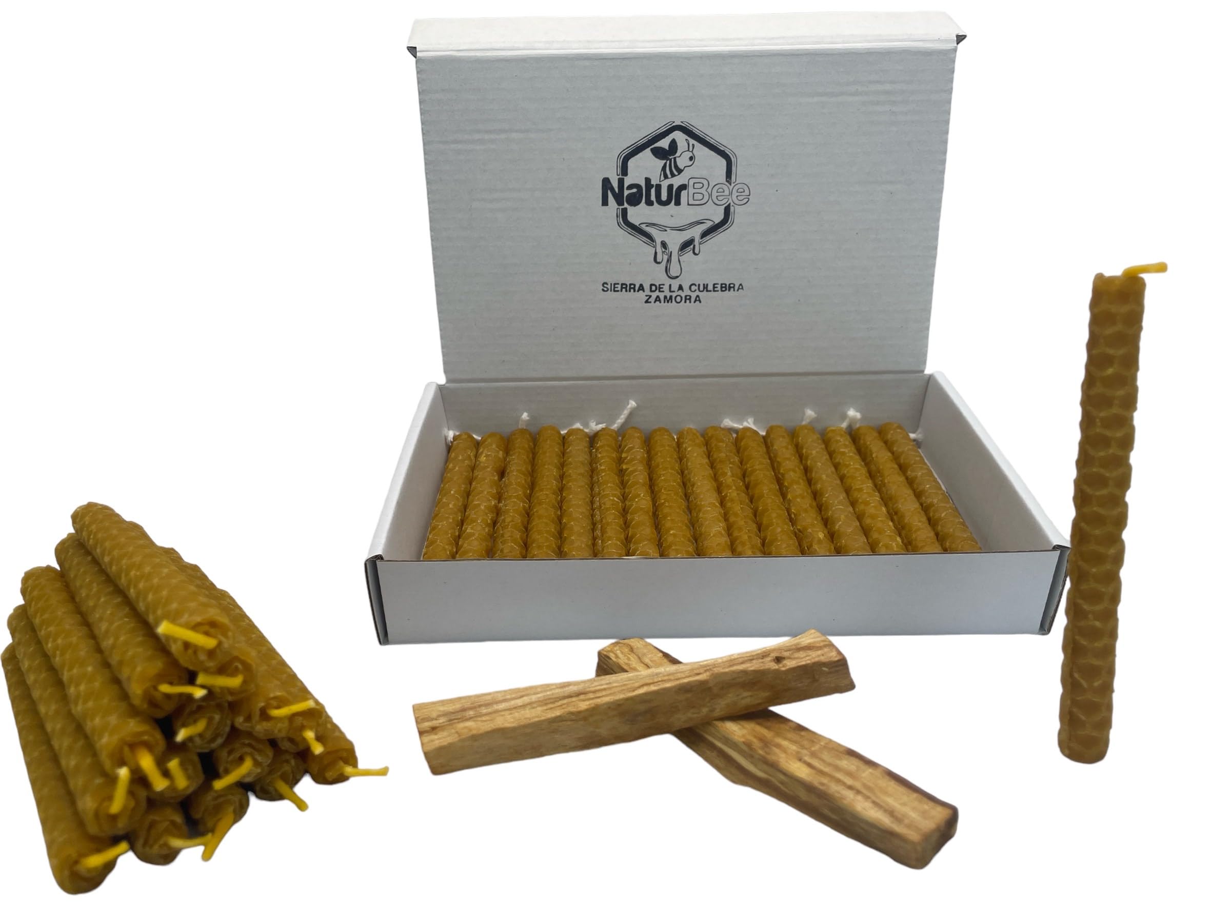 Velas de Miel de Abeja con Palo Santo 100% Natural Cera Pura 11,5 cm Hechas a Mano Sin Parafina