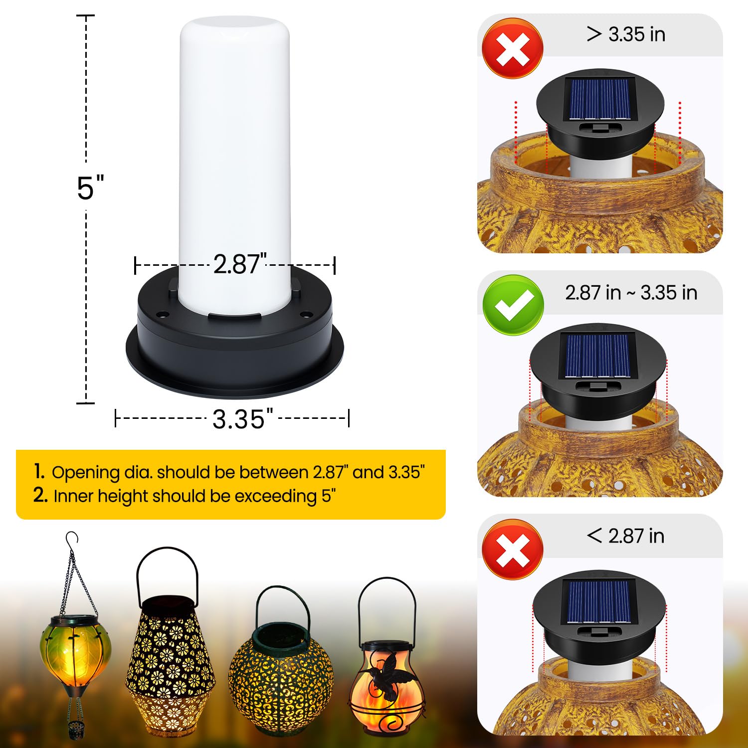 2Pack Replacement Solar Light Top,8.5cm Solar Panels for Garden Lights,Replacement Flickering Flame Lantern Parts for Outdoor Patio Camping Halloween Decor - Image 3