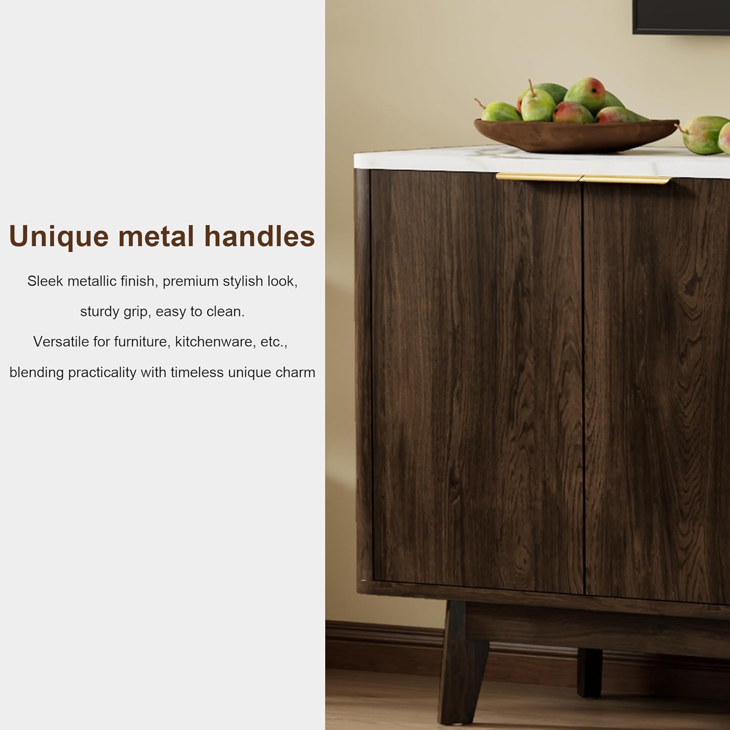 Buffet Cabinet with Storage, 63 Inch Sideboard Cabinet with Curved Corner, 4 Doors, Adjustable Shelves, Modern Coffee Bar Cabinet for Kitchen, Living Room, Curved Profile Design, Brown