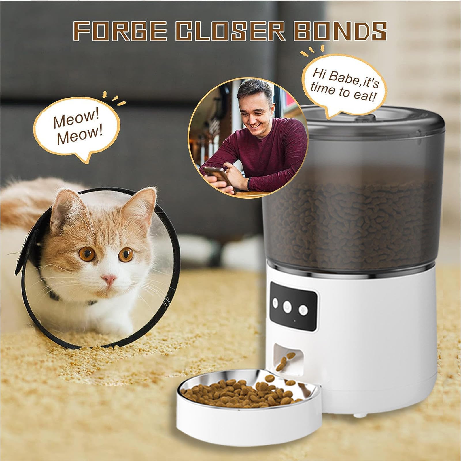Distributore Automatico Cibo Gatti WiFi, con 2.4G WiFi, 4L Dispenser Cibo Gatti, Controllo App, Registrazione 10S Dosatore Crocchette per Gatti, Dispenser Crocchette Cani