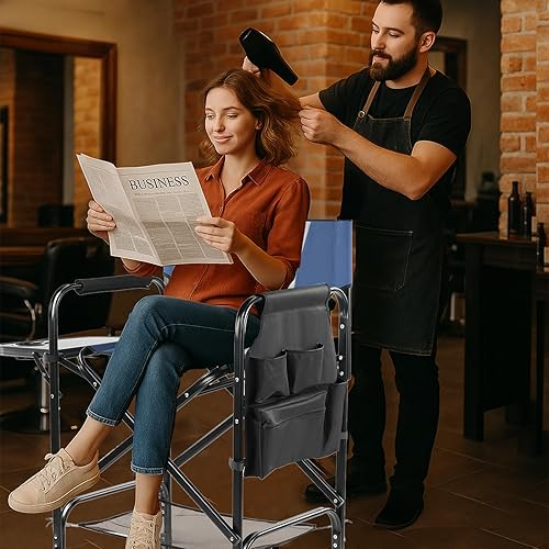 Miniatura 6 de 31'' Tall Directors Chair,Portable Seat Folding Camping Chair,High Bar Stool with Built-in Cup Holder, Side Table, Storage Pocket for Makeup