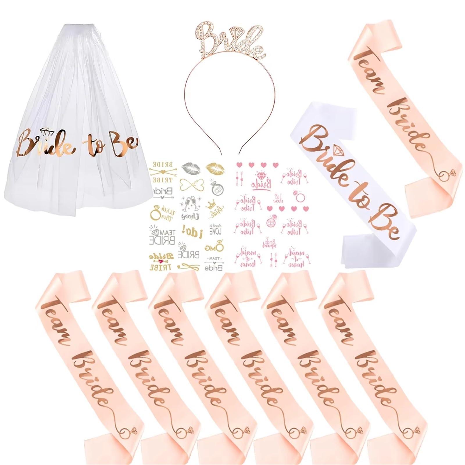 Evjf Veil Kit de décoration for enterrement vie jeune fille | Mariée à être voile ceinture diadème coeur lunettes de soleil équipe poule nuptiale douche fournitures