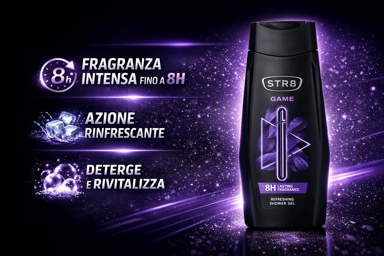 Str8 Gel doccia, freschezza ed energia, gel da bagno, verde