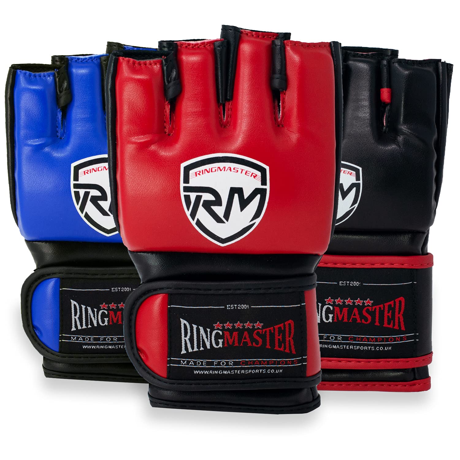 RingMaster Warrior Series MMA Gloves Bag Training Mitt Grappling Muay Thai Punching Martial Art (Small-Medium, Red)
