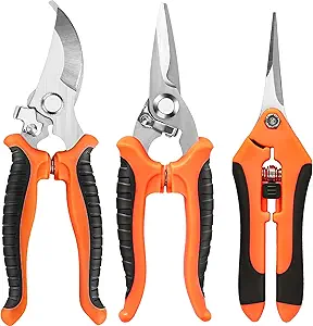 3 Pack Garden Pruning Shears, Stainless Steel Shears, Gardening Shears, Scissors, Garden Clippers, Pruning Snips, Pruning Shears for Gardening Tools(Orange)