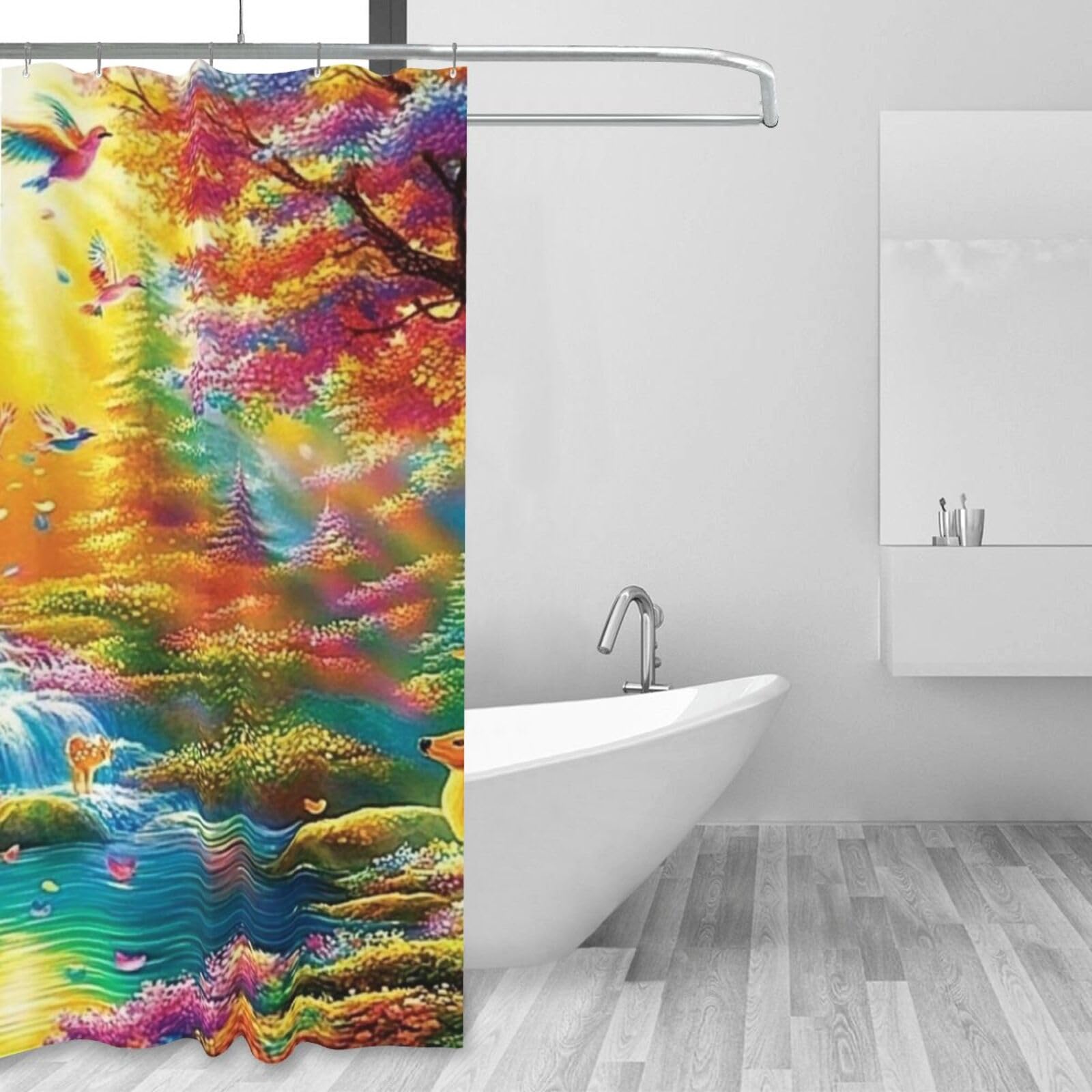 Riverside - Cortina de ducha con estampado de flores y pájaros de 60 x 72 pulgadas, cortina de ducha de tela de poliéster impermeable, decoración de bañera con 12 ganchos, secado rápido, lavable