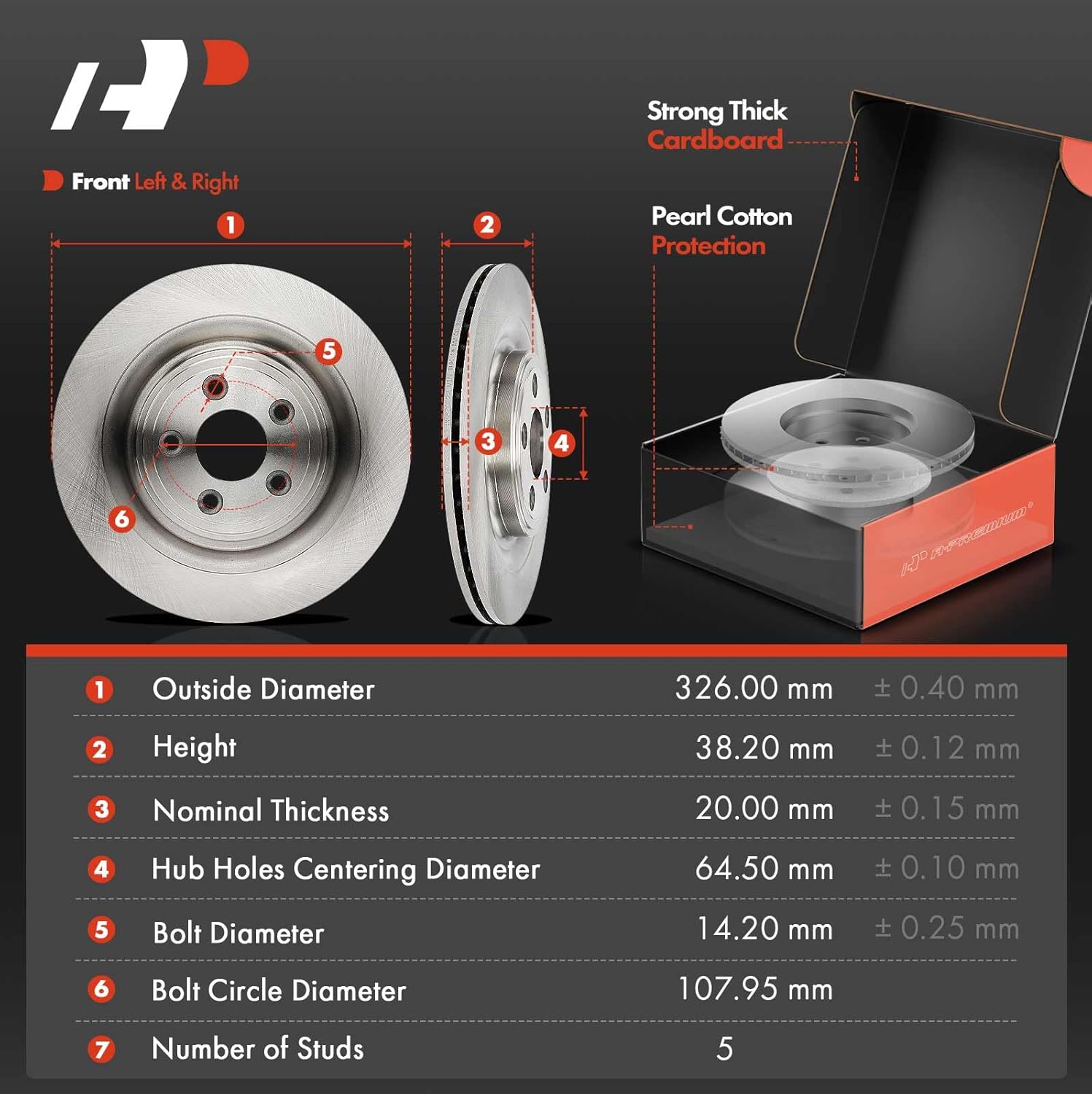 A-Premium 12.83 in (326 mm) Rear Vented Disc Brake Rotors + Ceramic Pads Kit Compatible with Select Jaguar Models - XF 2009-2016, XJ, XK, S-Type, Super V8, Vanden Plas, XJ8, XJR, XKR, 6-PC Set