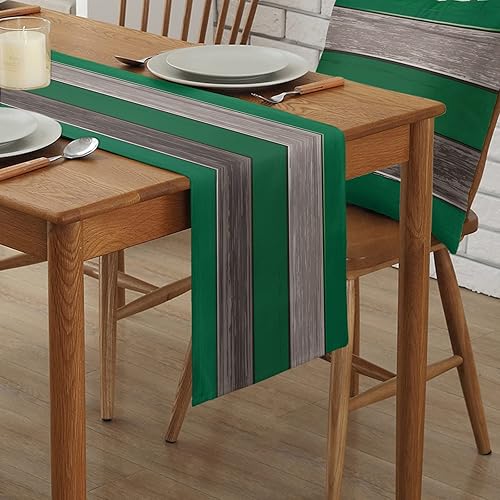 Miniatura 205 de Camino de mesa de algodón y lino estilo granja rústico retro, textura de madera de granero, color degradado marrón y gris, antideslizante,