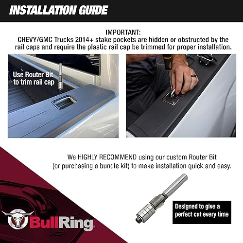 Miniatura 3 de Bull Ring Anclajes retráctiles de amarre para caja de camioneta Chevy Silverado 2014-2024, GMC Sierra 2014-2024, GMC Sierra 2014-2024, requiere