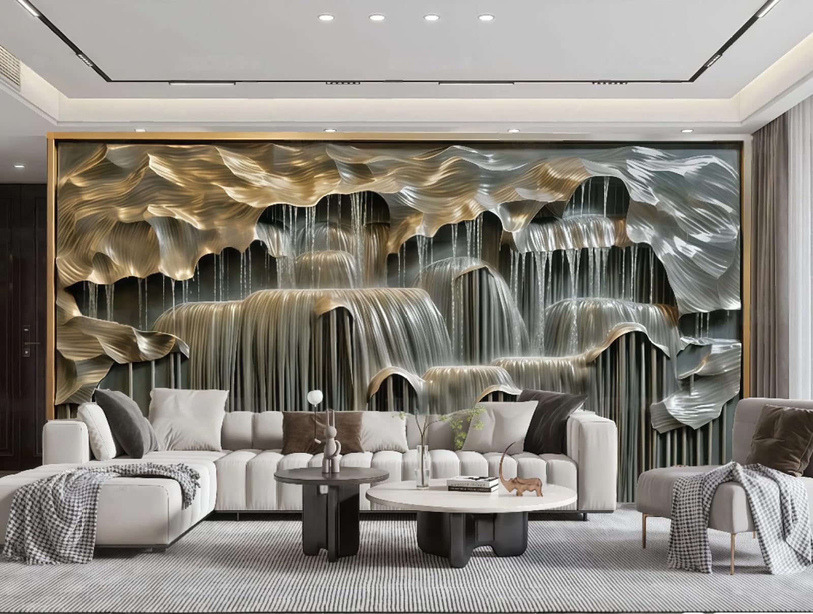 Papier peint panoramique 3D montagne et cascade en cuivre abstrait 200x140cm