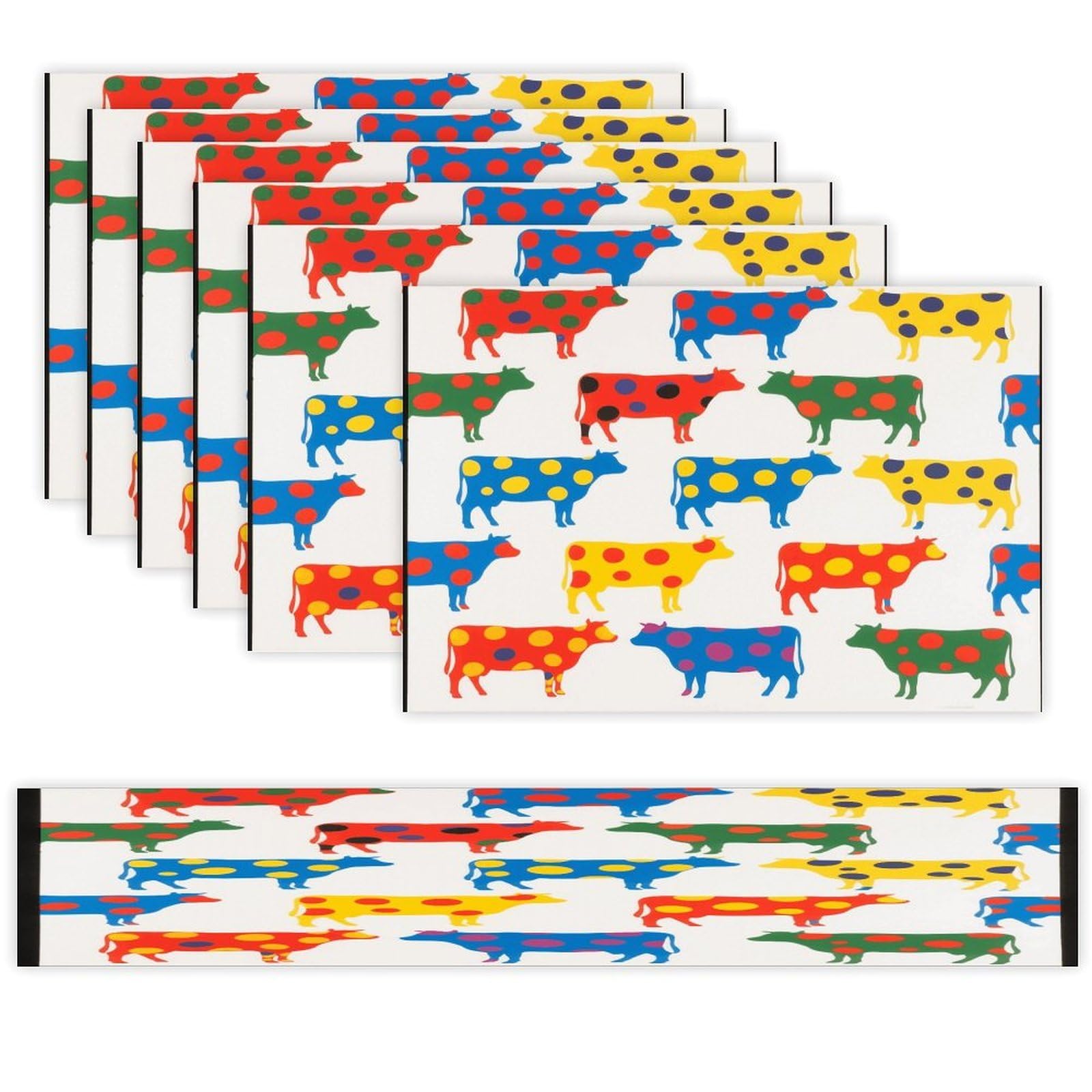 Cute Cow Print Table Runner and Placemats Set of 7 Linen Table Mat Non-Slip Place Mats Washable Placemat Heat Resistant Place Mat with Table Runner for Party Dining Decor