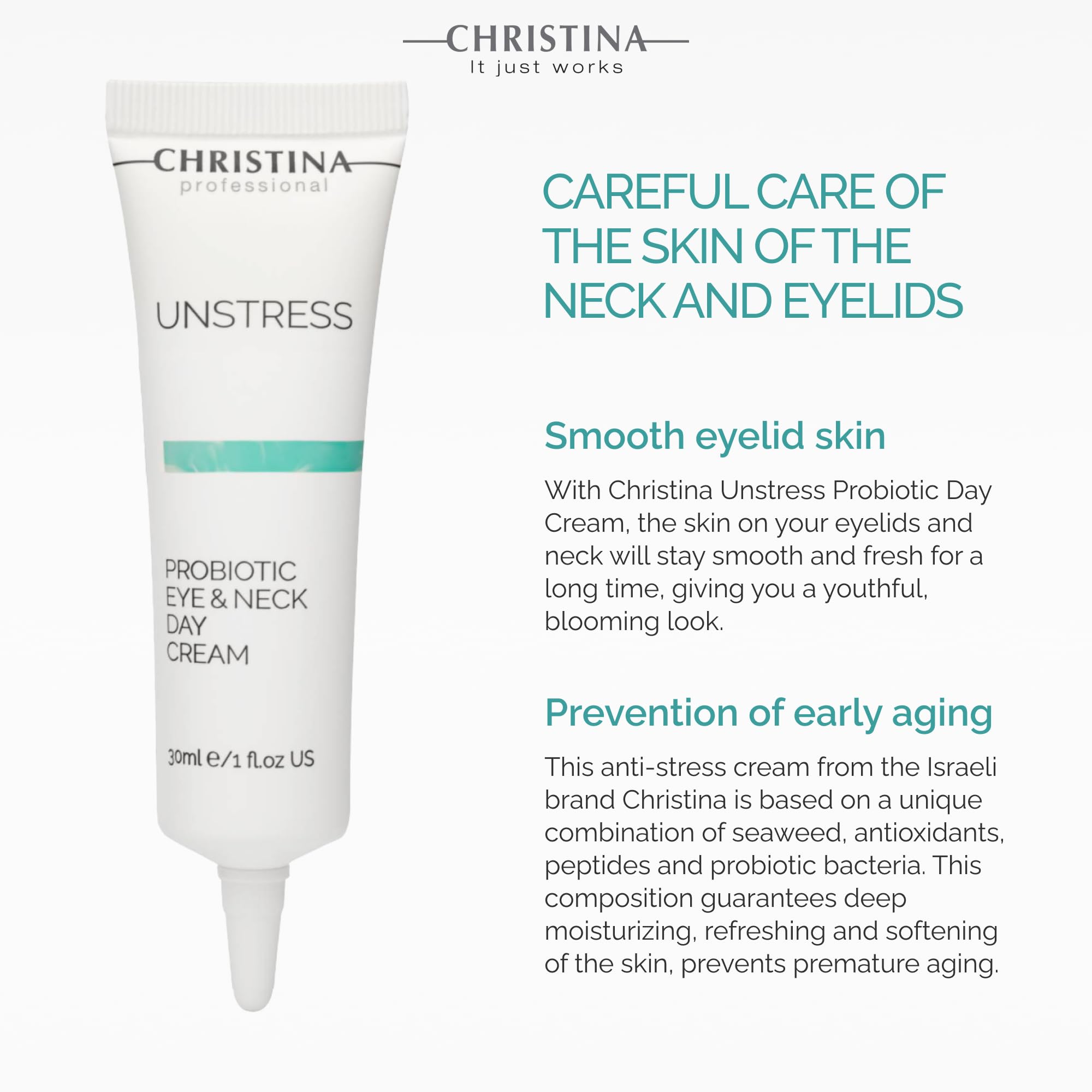 アイケア UNSTRESS PROBIOTIC EYE & NECK DAY CREAM Amazon.com: -CHRISTINA- Unstress Probiotic Eye & Neck Day Cream