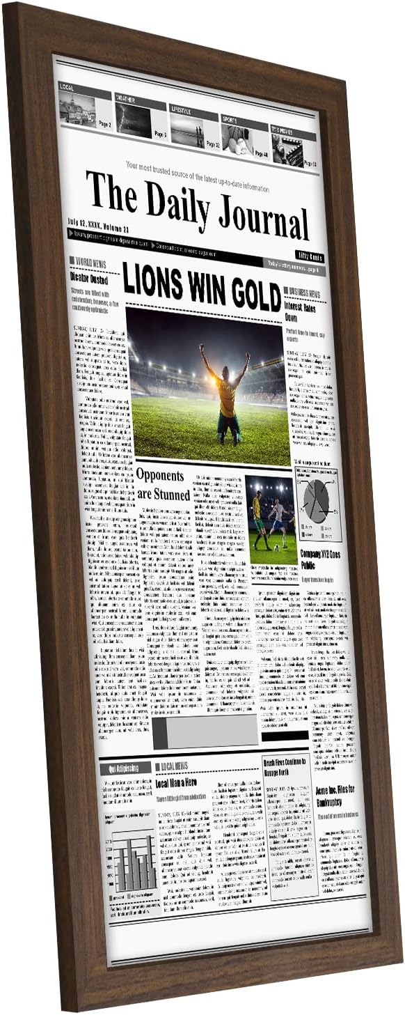 Americanflat 11x22 Newspaper Frame with Polished Plexiglass - Display for Assorted Media Articles - Signature Collection - Modern Picture Frame for Wall Display - Walnut
