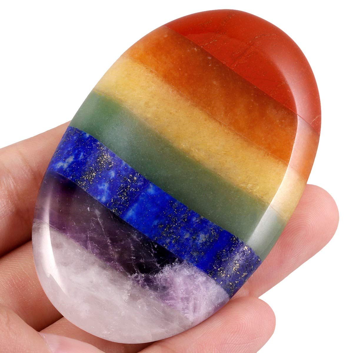 mookaitedecor Pierre d'inquiétude de pouce de 7 chakra, pierre de paume de poche polie de forme ovale pour l'équilibre anti-stress de Reiki