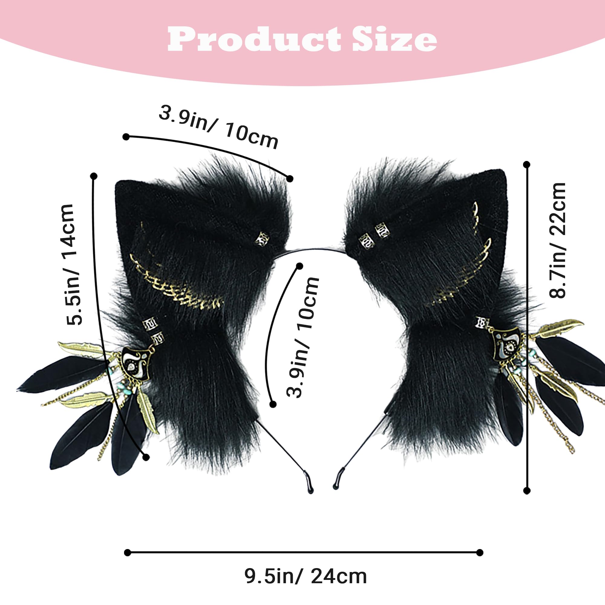 BNLIDES Handmade Furry Animal Ears Headwear Realistic Plush Adult Cosplay Accessory for Party, Anime and Convention Dress-Up: Bastet Black