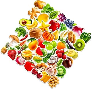 VILLCASE 50枚入りフルーツ野菜ステッカー 学習用食べ物シール 向けインタラクティブ学習とノートパソコン装飾用シート