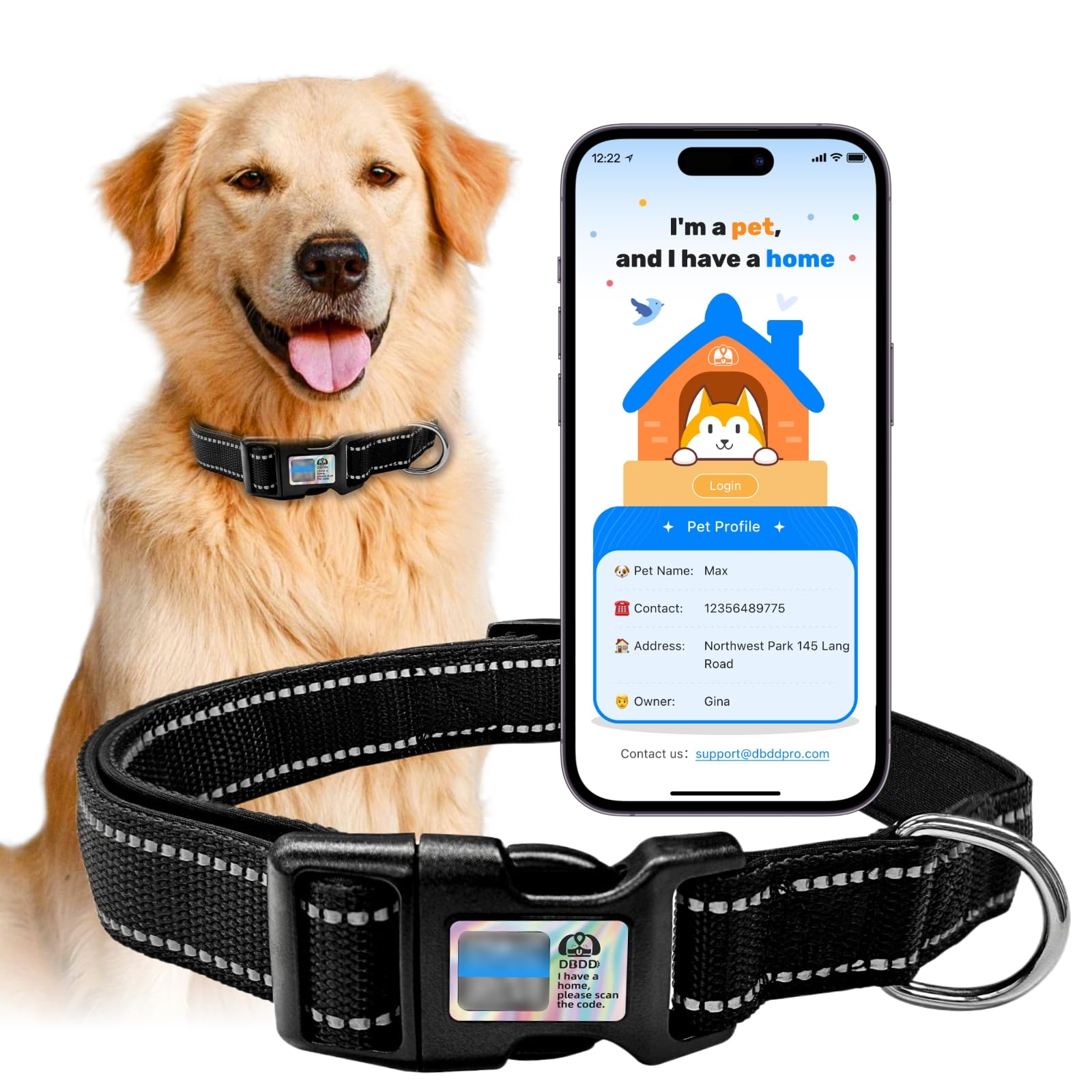 DBDD Reflective Dog Collar for Medium & Large Dogs – Anti-Lost ID Tag, 360° Reflective Visibility for Night Safety – Adjustable, Comfortable & Durable – Breathable, Lightweight Design
