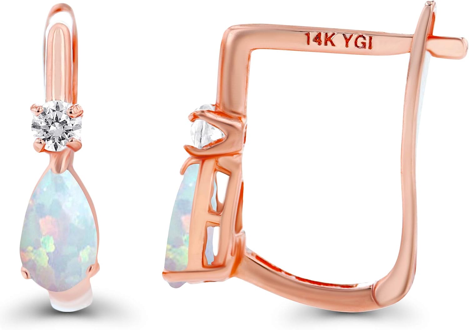 Solid 14K Gold 11x5mm Pear Shaped Natural Birthstone Huggie Earrings For Women | 5x3mm Pear Cut Birthstone | 2mm Created White Sapphire Huggie Hoop Earrings For Women