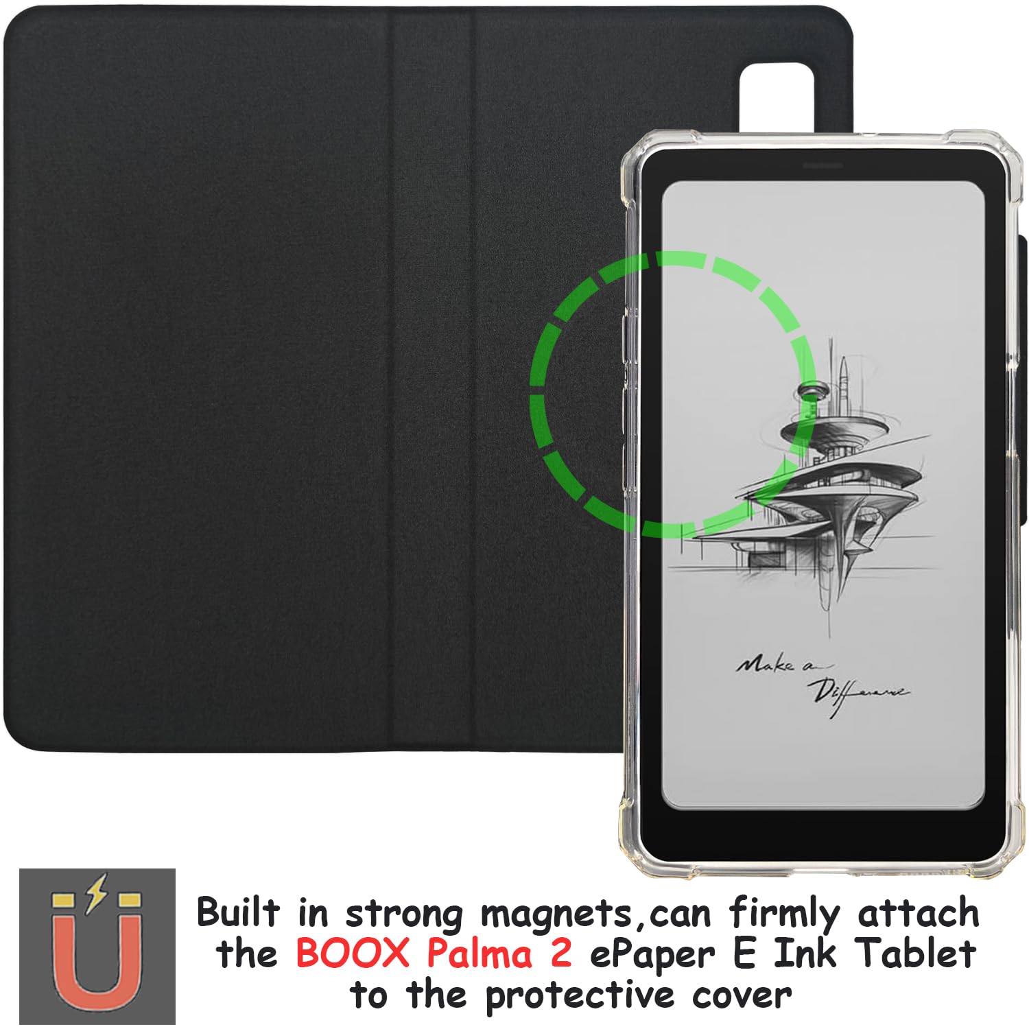 Custodia a libro magnetica rimovibile 2 in 1 per Onyx Boox Palma2 (2024) Cover trasparente in TPU con funzione sleep/wake automatica, chiusura magnetica fibbia (panno rosa rosa)