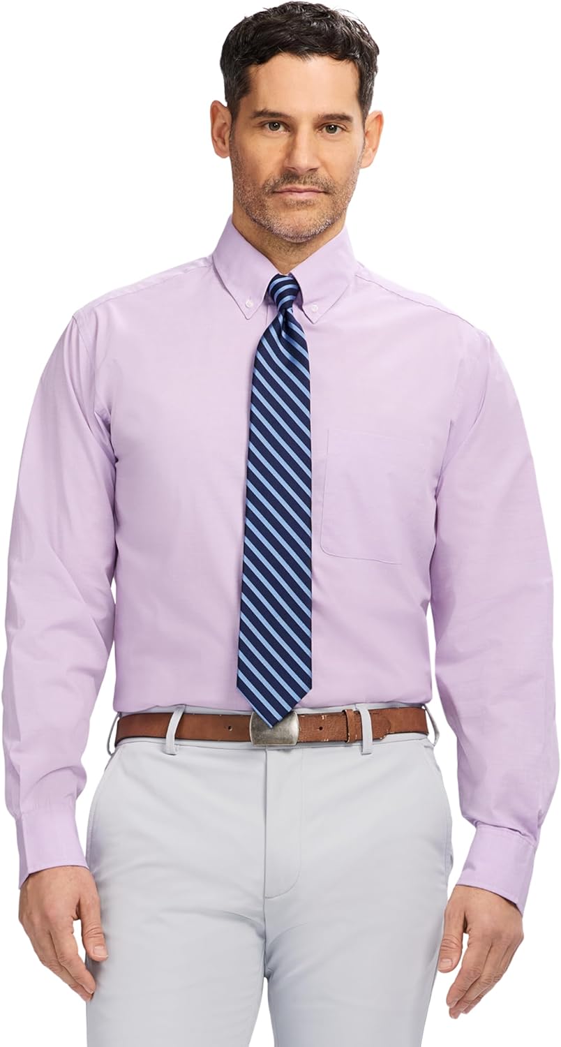 Izod Mens Dress Shirt Regular Fit Long Sleeve Wrinkle Free Stretch Button Down Collar