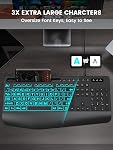 SABLUTE Large Print Backlit Keyboard with Wrist Rest， Wired USB Lighted Computer Keyboard with 7-Color & 4 Modes Backlit, Oversize Letters Keys Easy to See and Type Compatible for PC, Laptop