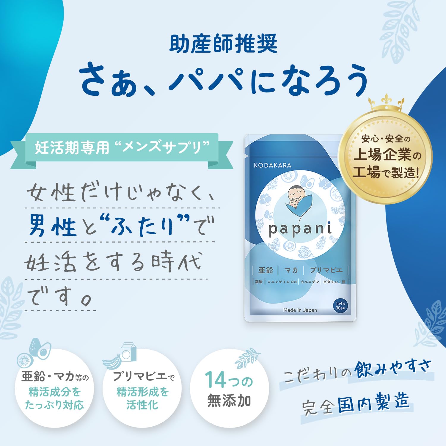 Amazon | 【パパになるためのお守り】papani 妊活 サプリ 男性 30日分 