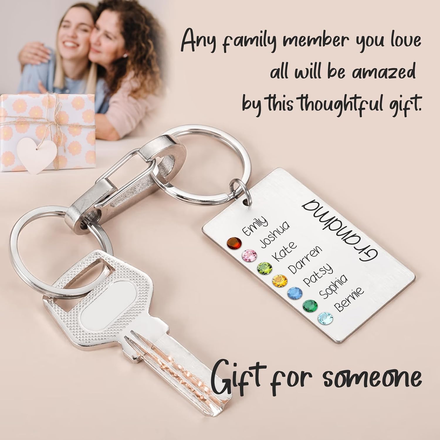 3UMeter Personalized Birthstone Keychain for Women Engraved Families Kids Name Keychain Mothers Day Birthday Christmas Gift for Grandma Mom - Image 2