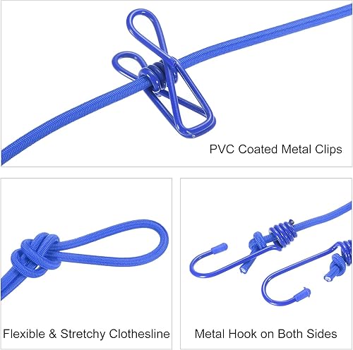 Miniatura 4 de uxcell Tendedero de viaje, tendedero portátil con 12 pinzas para la ropa, 5.9 pies, resistente al viento, elástico, línea de ropa para lavandería,