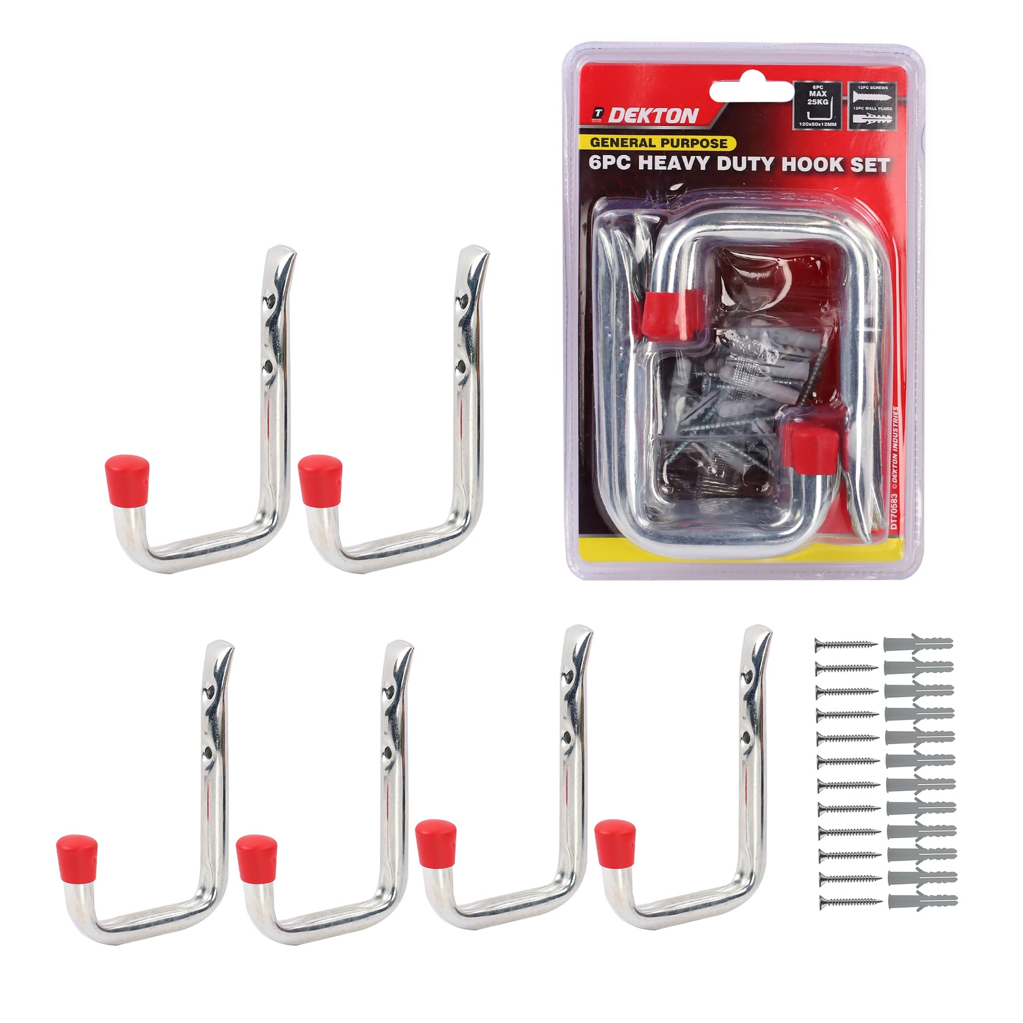 Dekton 6Pc 12Cm X 8Cm General Purpose Wall Hooks Max Capacity 25KgDt70583 from B&Q