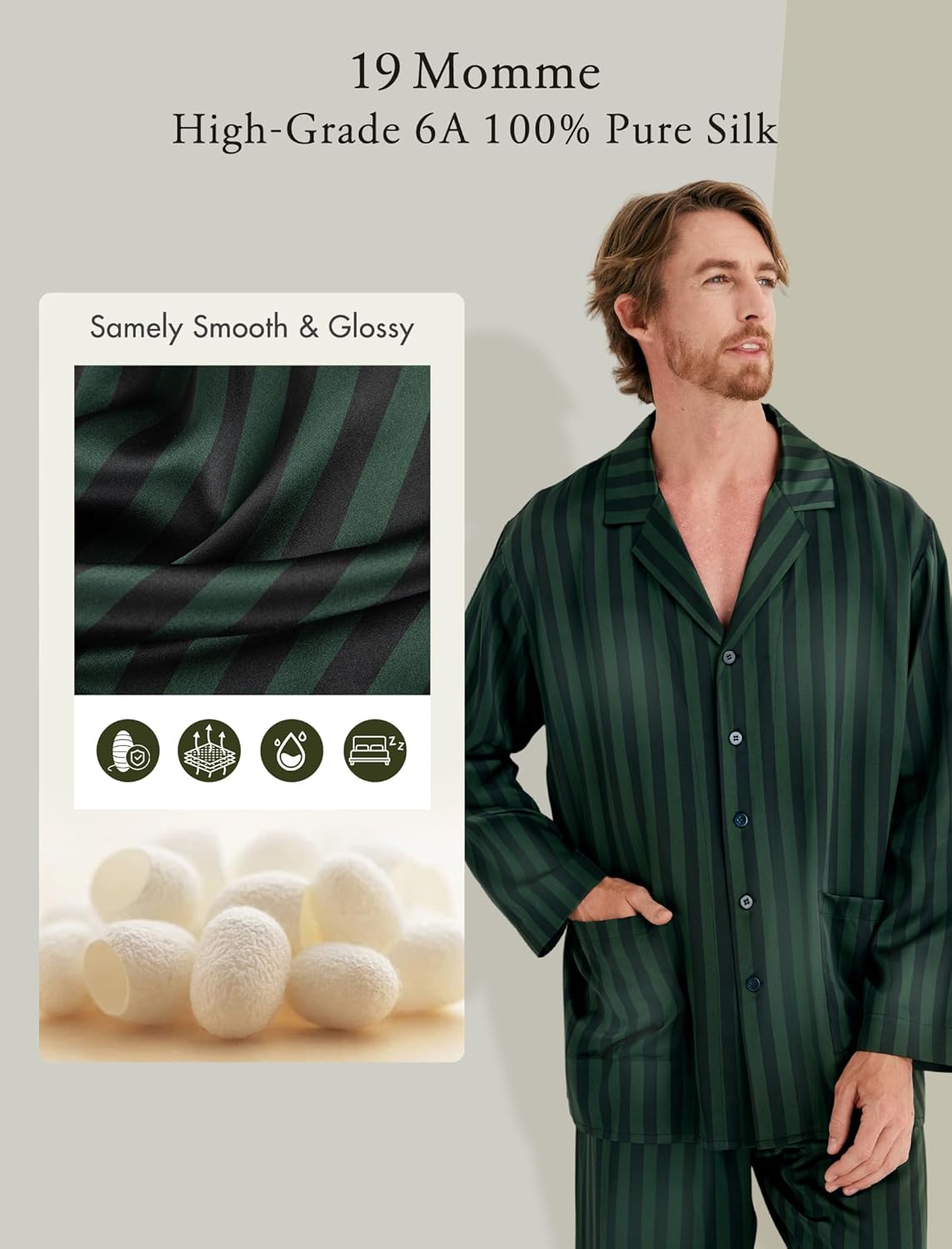 COLD POSH 100% 19MM Mulberry Silk Pajamas for Men Soft Lightweight Mens Silk Pajama Set for Valentines Pjs - Image 5