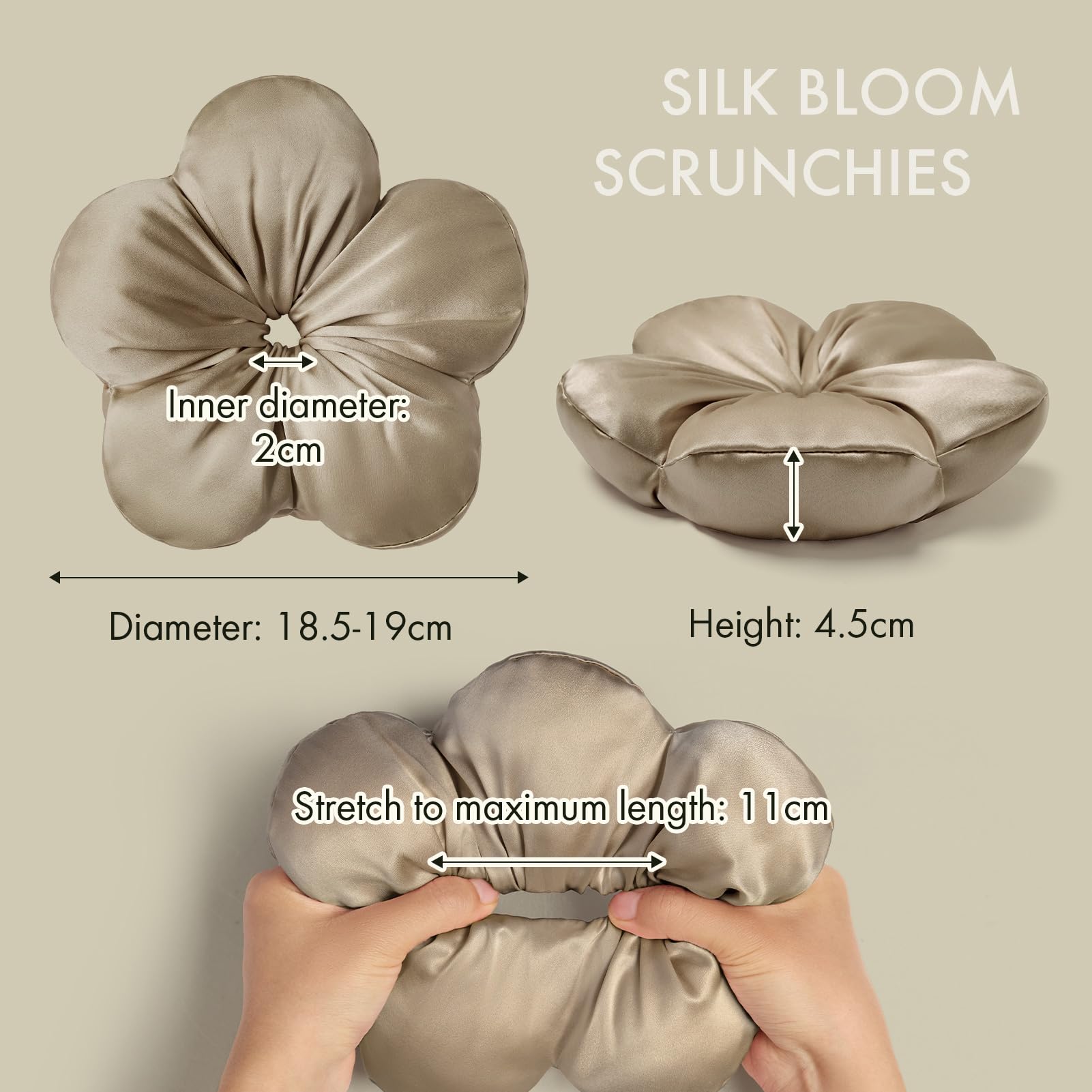 LILYSILK Womens 100% Silk Big Hair Scrunchies with Pure Silk Filled Ladies Giant Oversize Ponytail Holder Flower Shape Elastic Hair Tie Band Large Jumbo XL Hair Bobble for Hair Care(Taupe) - Image 3