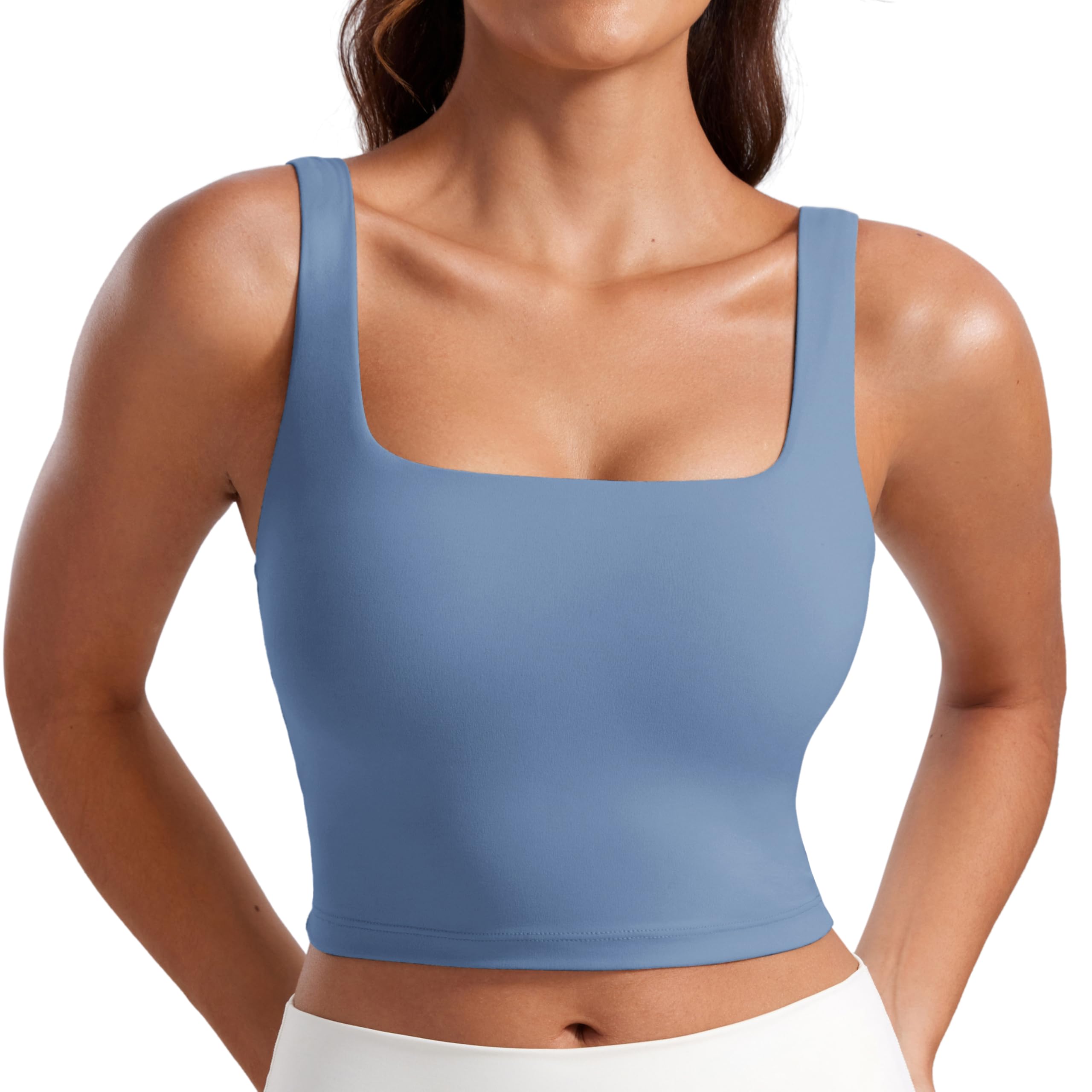 CRZ YOGA Damen Butterluxe Sport BH Gepolstert Ohne Bügel Crop Tops Atmungsaktive Yoga Tank Top Fitness Workout Sports Bra Oase Blau 34