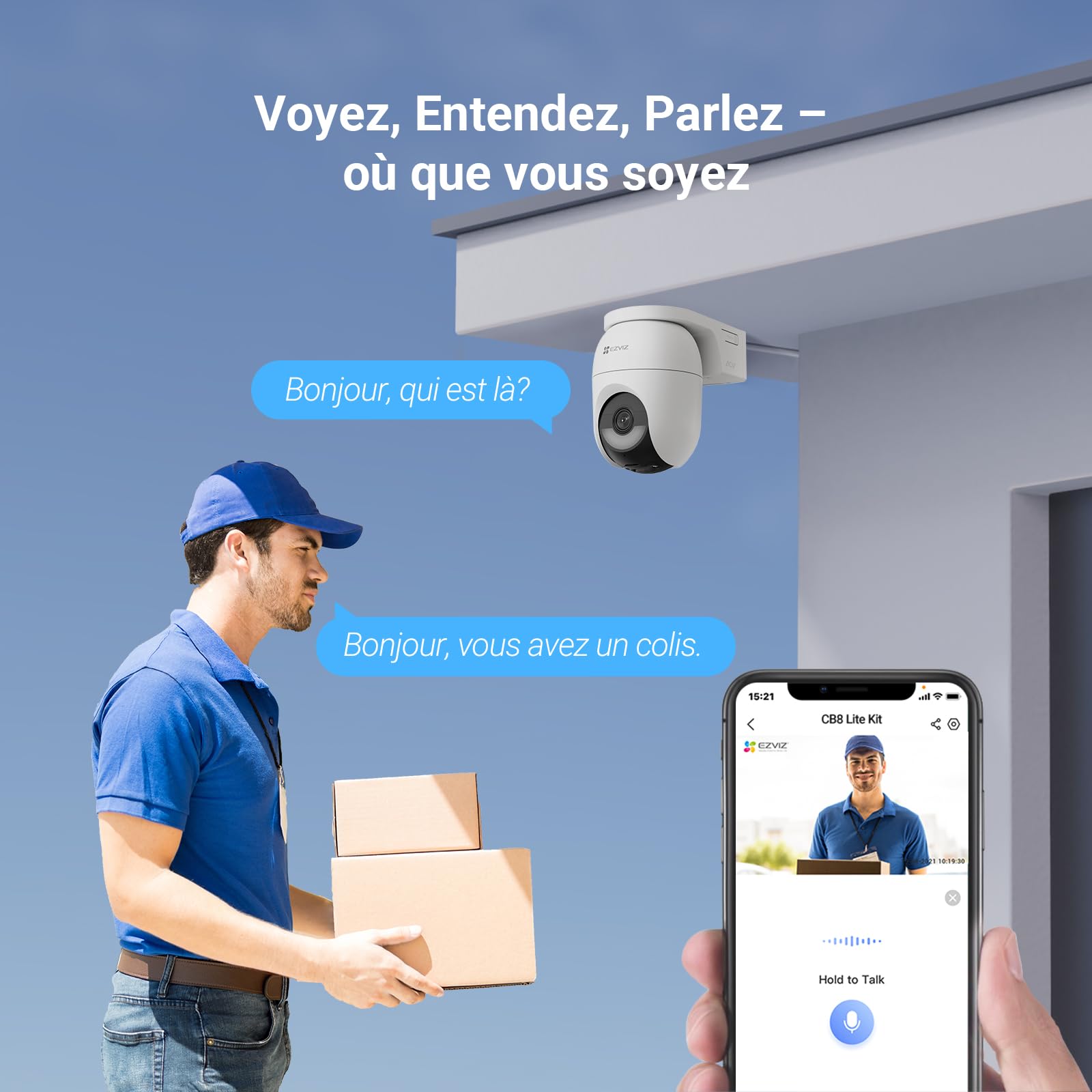 EZVIZ 4K(8MP) Camera Surveillance WiFi Exterieure sans Fil CB8 Lite Kit | Mode AOV (Enregistrement 24h/24),Détection de Personnes/Véhicules,Vision Nocturne Couleur,Défense Active,Panneau Solaire 5W