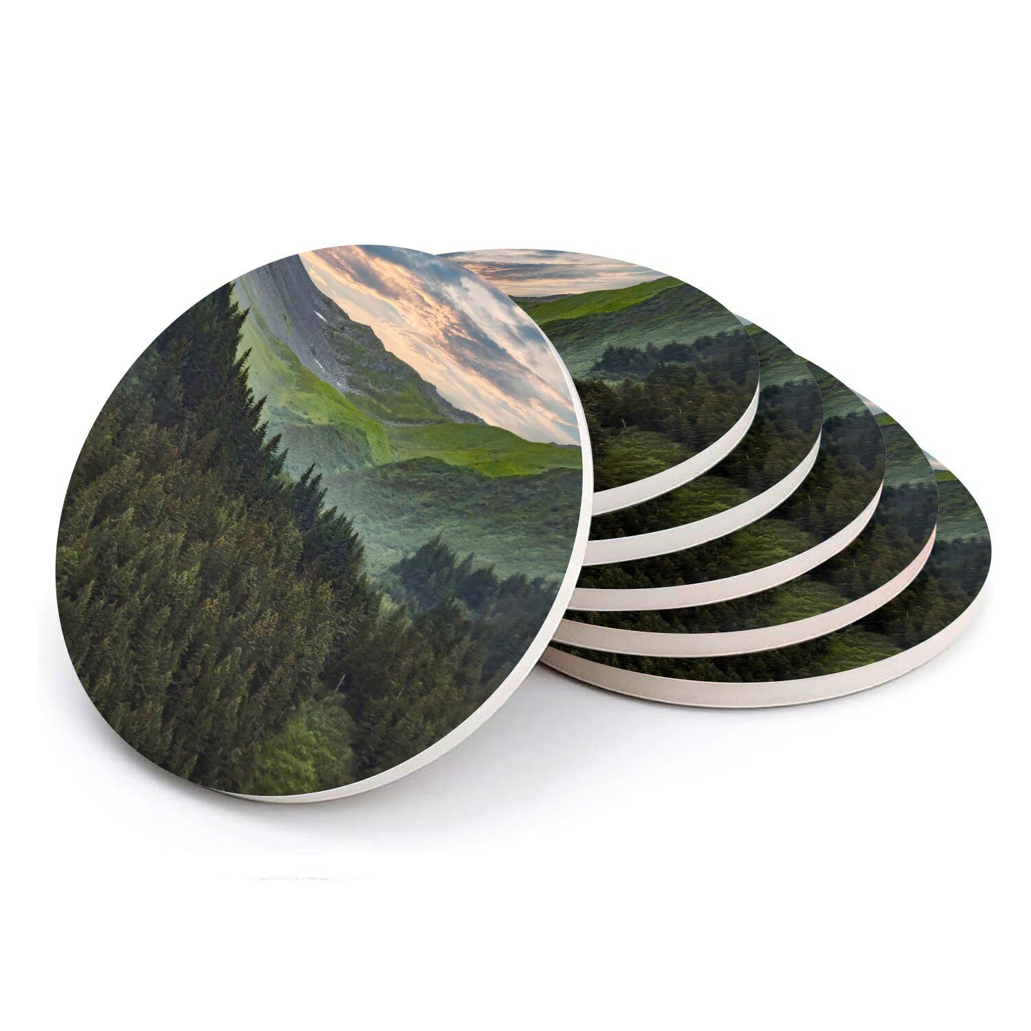 Sous-verre ronds en céramique pour apéritif chic paysage montagne et pinède