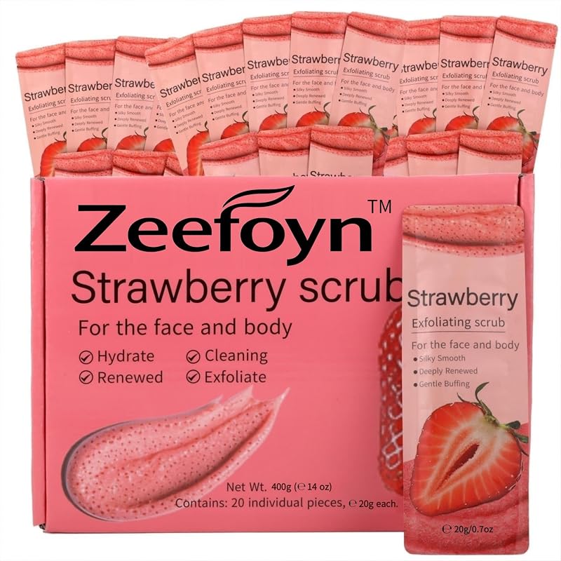 Strawberry Body Scrub Gift Set – 20g Each, 20 Individually Wrapped Packs – Travel Size Exfoliating Sugar Scrub Bulk Set with Fruity Strawberry Scent