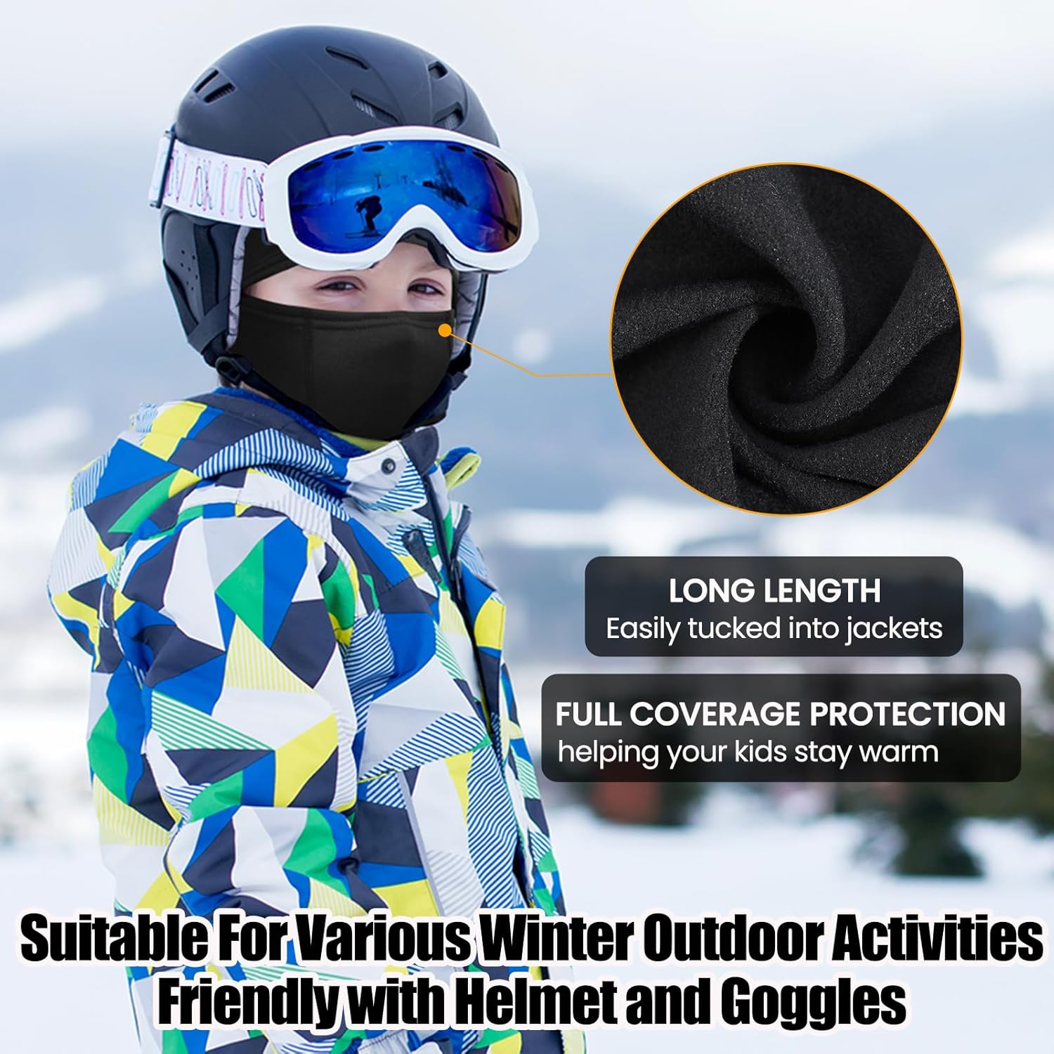 Kids Balaclava Ski Mask Scarf, Kids Fleece Gaiter Cold Weather Full Face Mask for Boys & Girls - Black - Image 7
