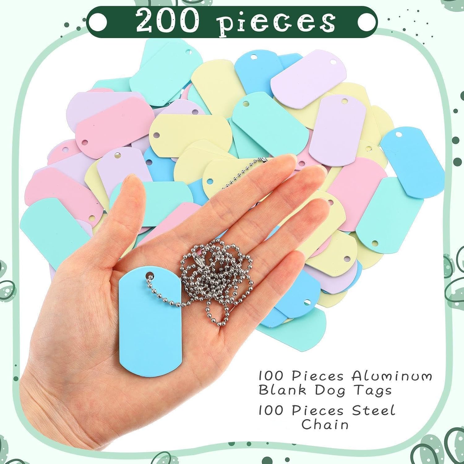 Yinkin 200 Pcs Personalized Military Dog Tags Set Including 100 Pcs Aluminum Blank Dog Tags for Engraving 100 Ball Steel Chain Rectangle Metal Blank Stamping Label for DIY Craft(Pastel)