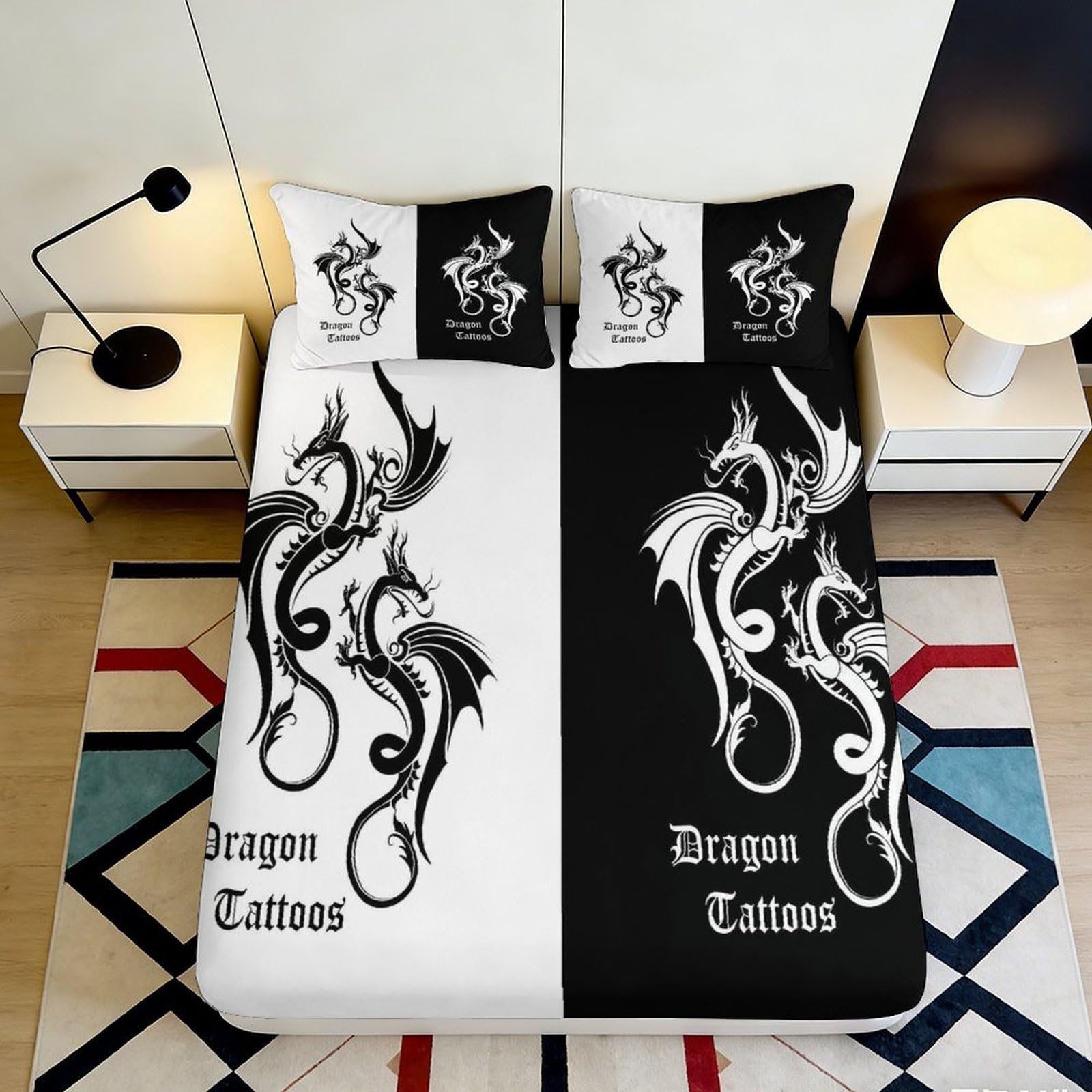 Kzqjxnhpcr Style-10 3D Printed Dragon Pattern Fitted Sheet Microfiber Deep Pocket Bedding Set Dragon Mattress Fitted Cover Non-Slip For Adults 90X200x25cm 90X200x25cm