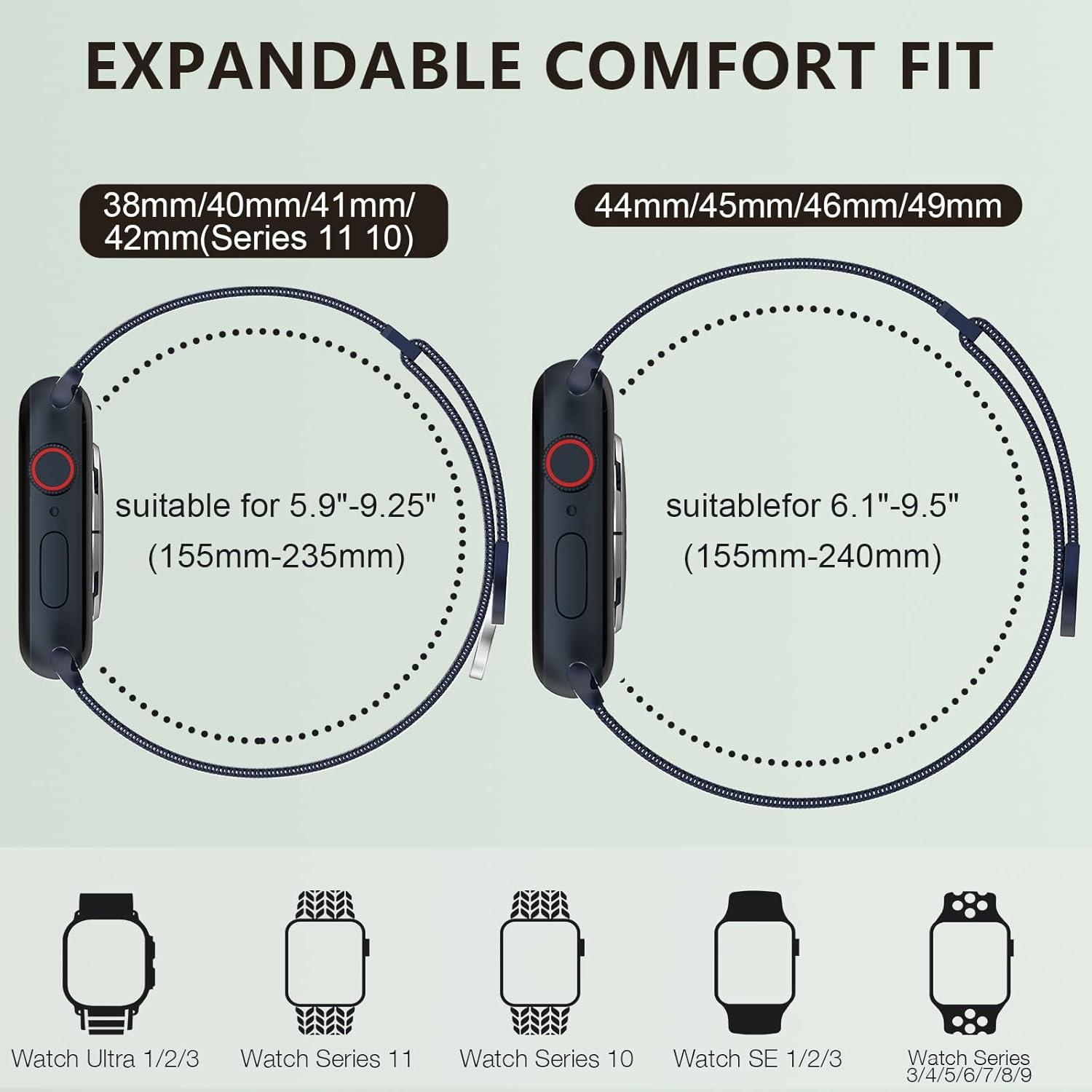 MARGE PLUS Compatible with Apple Watch Band 38mm 40mm 41mm 42mm 44mm 45mm 46mm 49mm Women Men, Stainless Steel Mesh Loop Magnetic Clasp Replacement for iWatch Series 11 10 9 8 7 6 5 4 SE3 SE2 Ultra 3 - Image 3