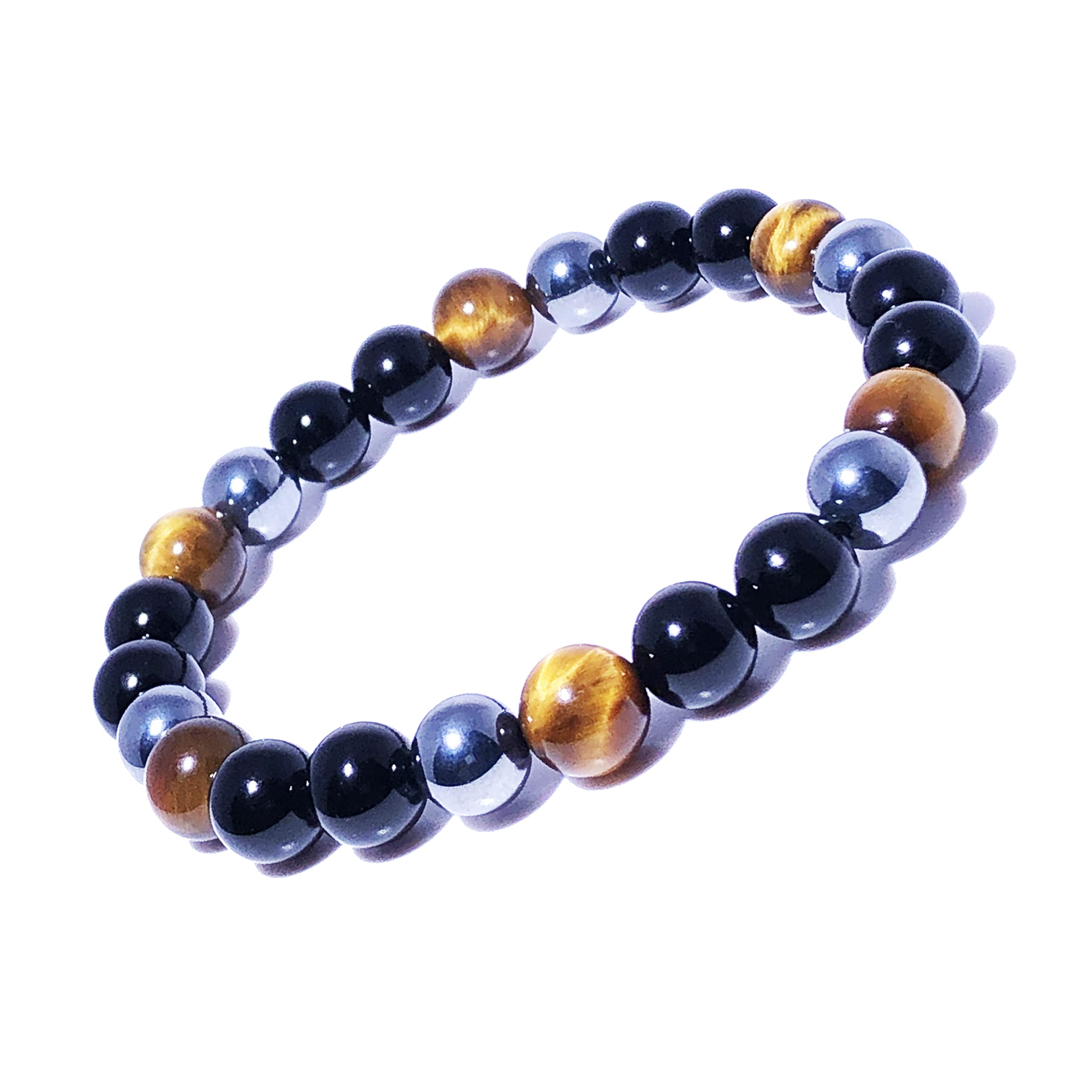 Dczosily Triple Protection Bracelet Natural Tiger's Eye Hematite Agate Stone Bracelet for Men Women Crystal Jewelry Healing Bracelets Bring Luck