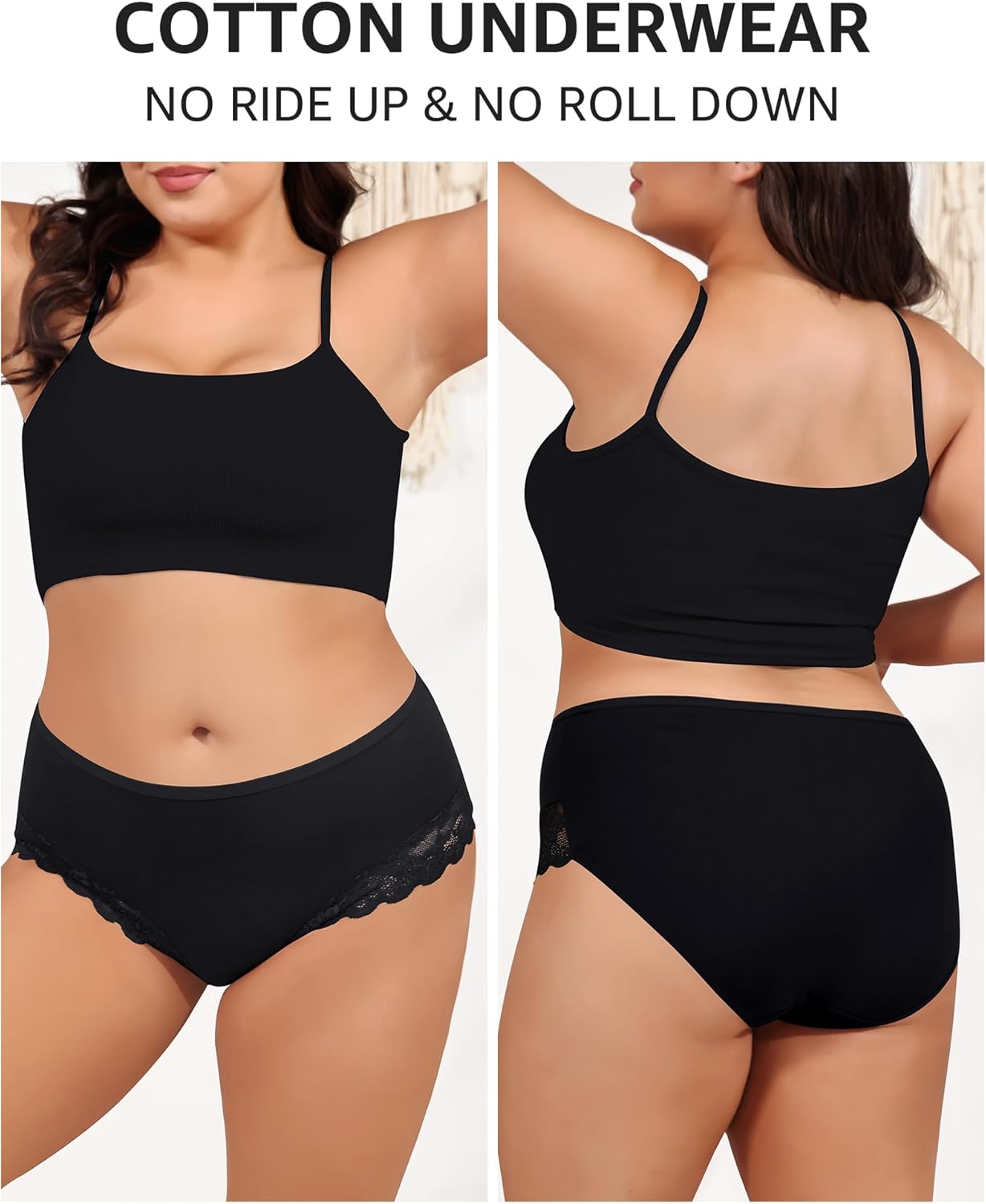 LEVAO Plus Size L-4XL Womens Underwear Cotton Cheeky Bikini Lace Hipster Panty Stretch Full Briefs 6 Pack - Image 3