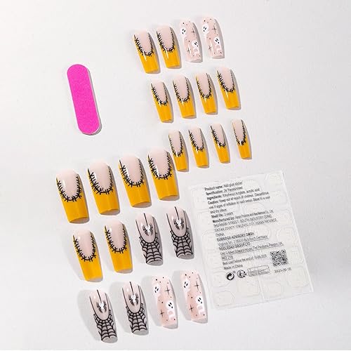 Miniatura 9 de 24 uñas postizas largas de acrílico artificiales con diamantes de imitación, diseño de Navidad, cuadradas, degradadas, cobertura completa,