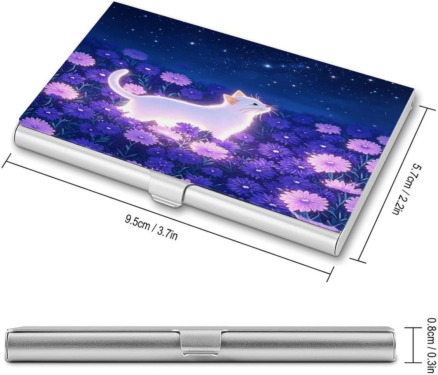 Cat And Flowers Business Card Holder Slim Business Card Case image 2